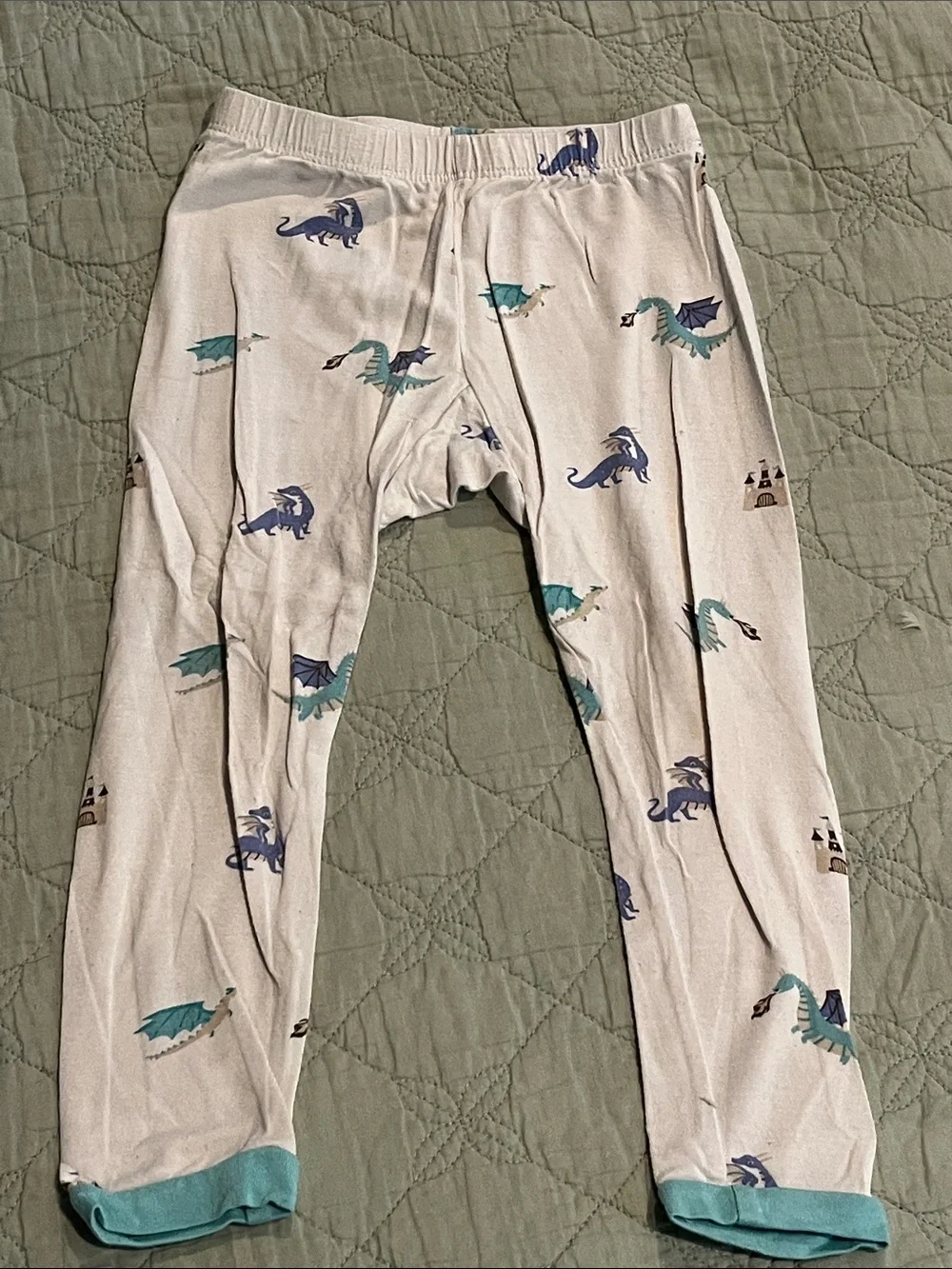 KYTE Baby 2T White Dragon Print Pajama Set with Blue Trim